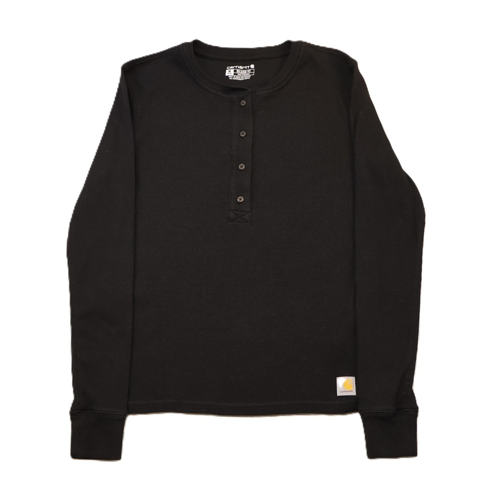 Carhartt Women M Henley Long Sleeve Black Ribbed Relaxed Fit Top TK6480-W